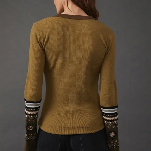 NWT Free People MIKAH LAYERING CUFF ARMY Thermal Long Sleeve Green - Picture 4 of 12